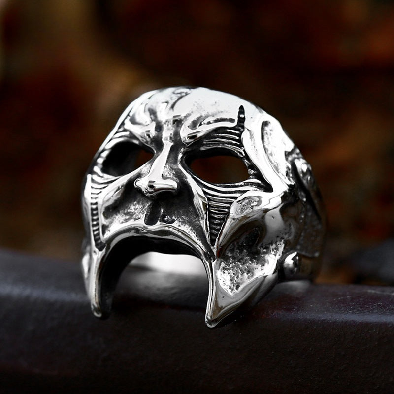 Titanium Steel Punk Skull Mask Ring for Men - Domineering Hip Hop Style from Europe and America