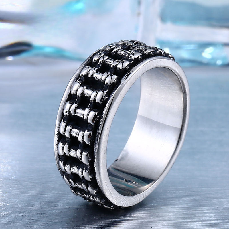 Custom Vintage Train-Inspired Stainless Steel Chain Ring for Men - European & American Fashion Jewelry