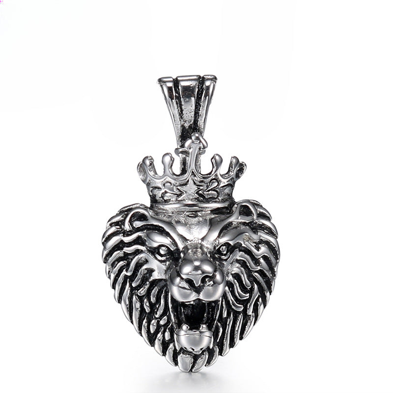 Titanium Steel Lion Head Pendant Ring with Retro Design for Men