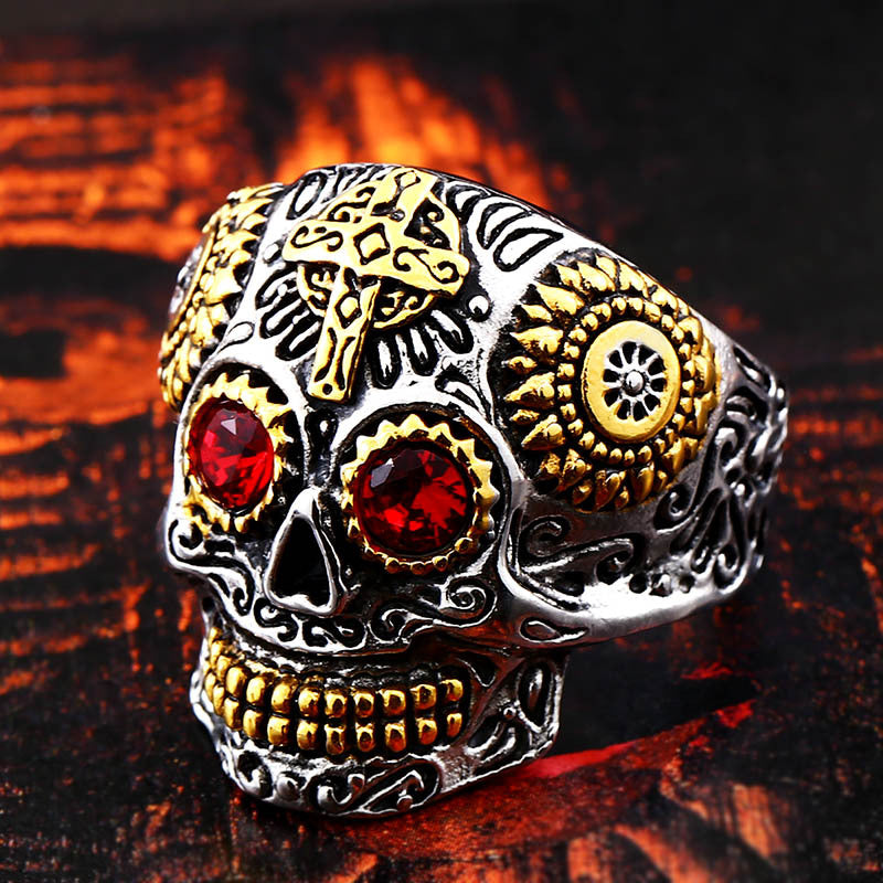 Men's Retro Personalized Titanium Steel Skull Cross Ring - Wholesale European & American Jewelry