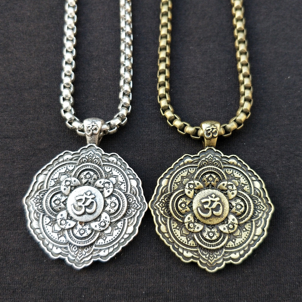 Mandala OM Necklace with Geometric Amulet Design