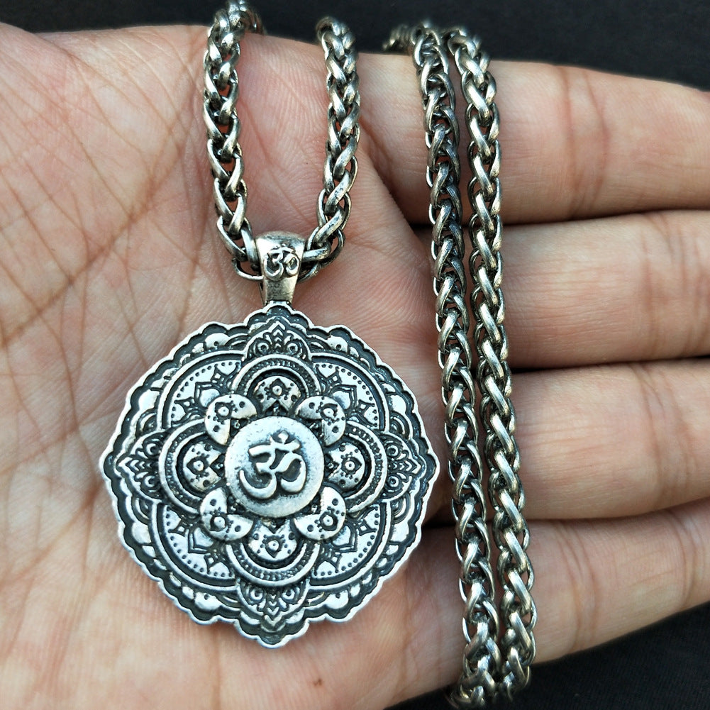 Mandala OM Necklace with Geometric Amulet Design