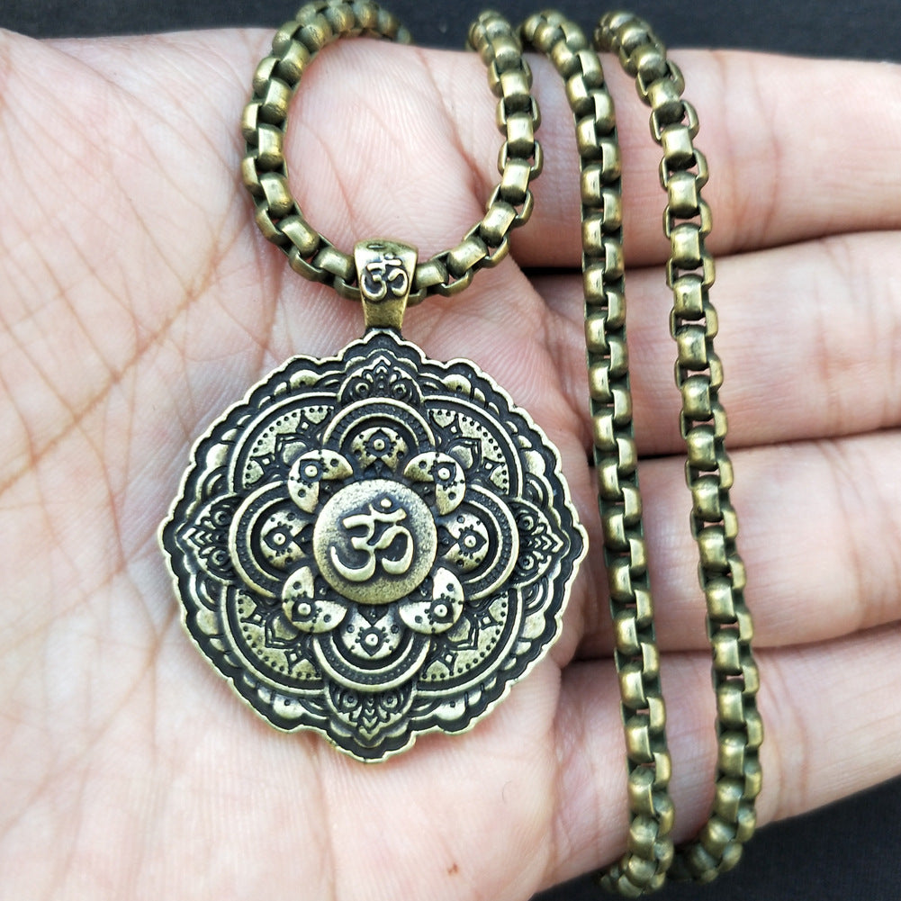 Mandala OM Necklace with Geometric Amulet Design