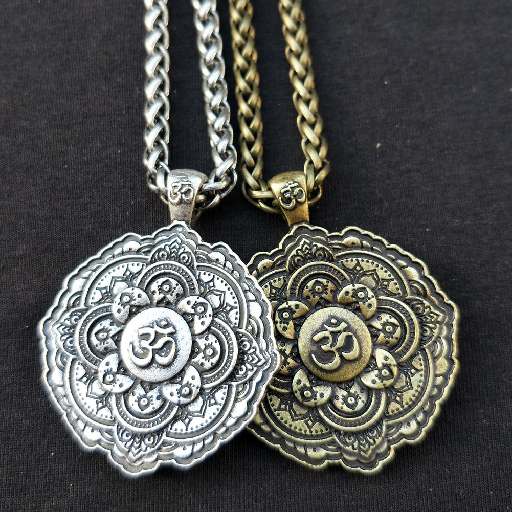 Mandala OM Necklace with Geometric Amulet Design