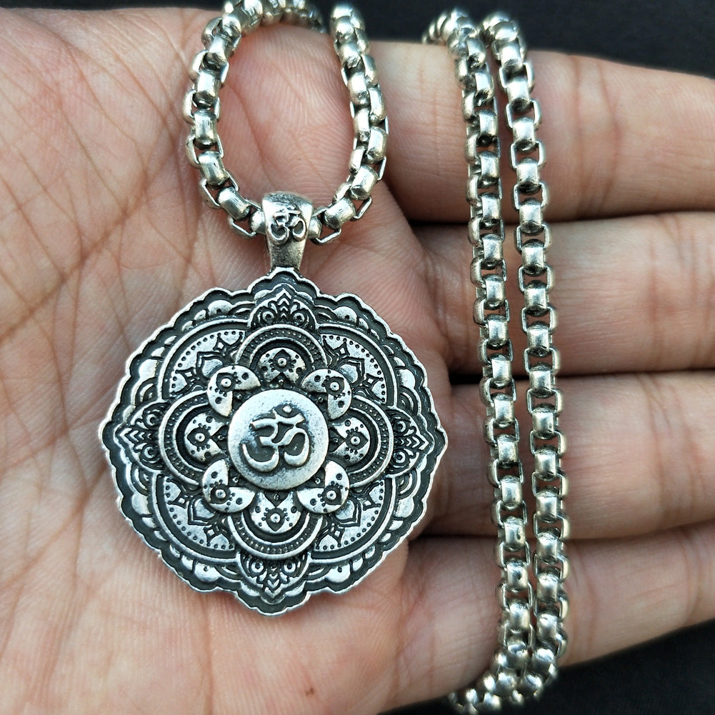 Mandala OM Necklace with Geometric Amulet Design