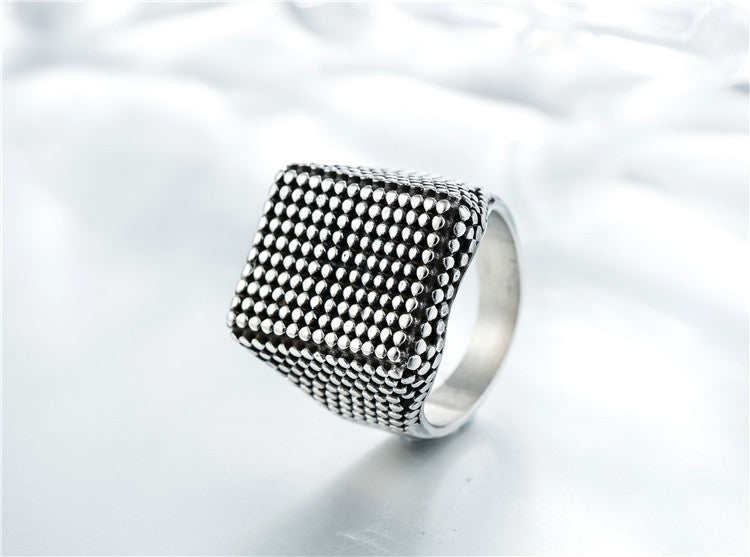 Retro Square Polka-dot Men's Titanium Ring - European and American Style Punk Jewelry