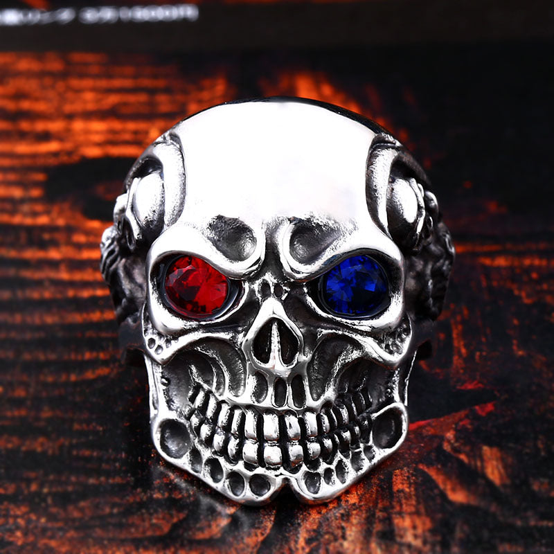 Personalized Titanium Skull Ring for Men with Unique Zircon Inlay - Bold Alternative Jewelry