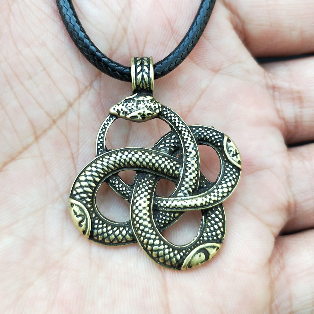 Norse Legacy Snake Rune Protector Necklace - Metal Pagan Pendant