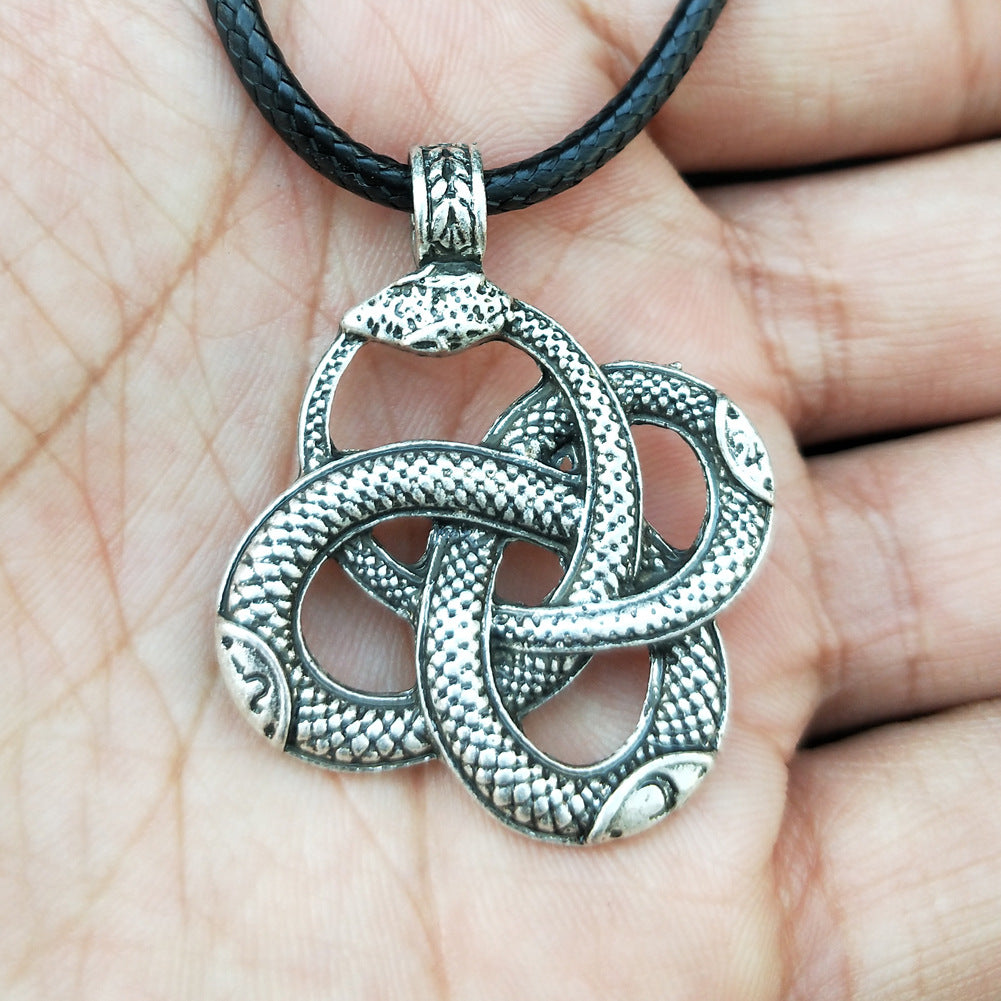 Norse Legacy Snake Rune Protector Necklace - Metal Pagan Pendant