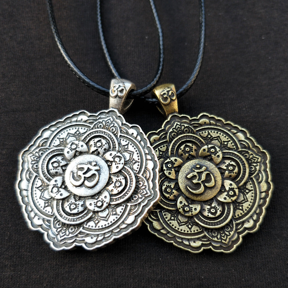 Indian Mythology Mandala OM Necklace with Spiritual Geometry - Men's Fashion Jewelry