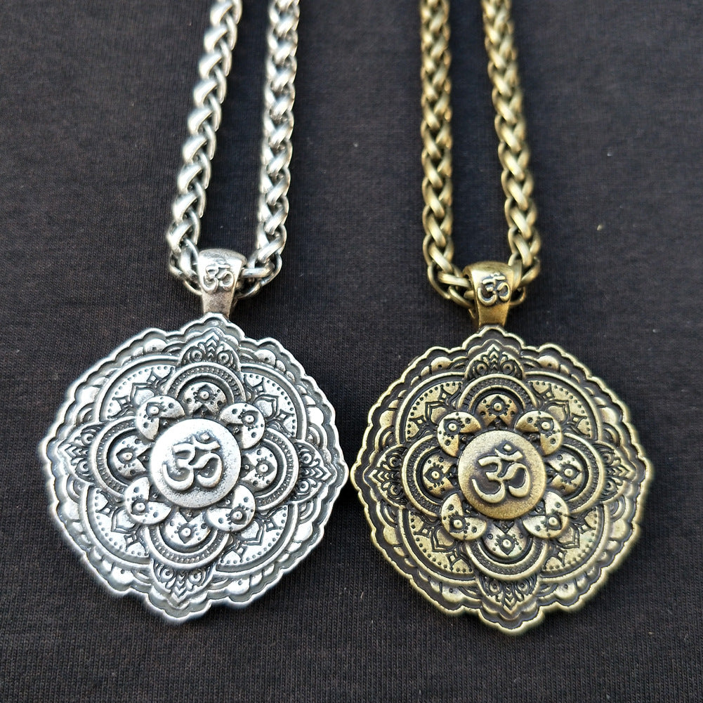 Mandala OM Necklace with Geometric Amulet Design