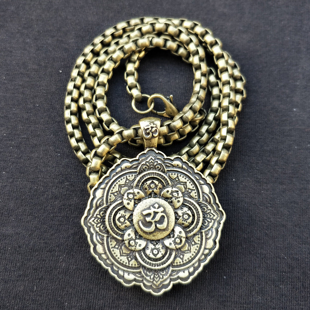 Mandala OM Necklace with Geometric Amulet Design