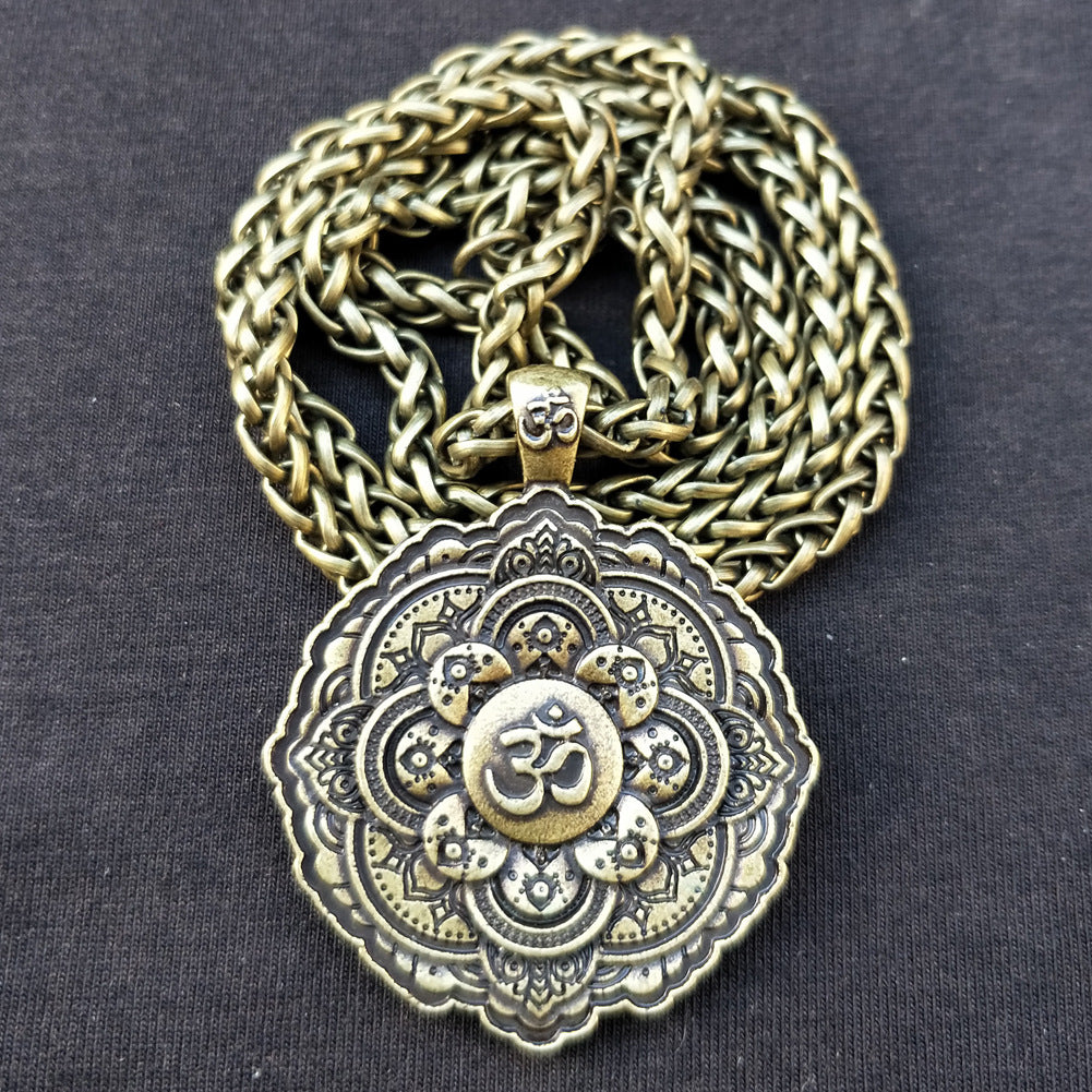 Mandala OM Necklace with Geometric Amulet Design