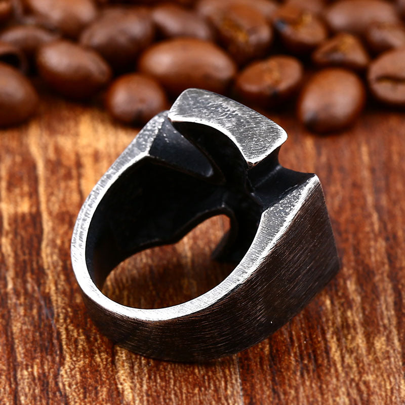 Men's Vintage-Style Titanium Steel Iron Cross Ring - Retro Wholesale Jewelry from Europe and America