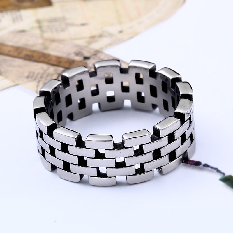 Men's Personalized Retro Titanium Steel Hollow Chain Ring - Wholesale Jewelry Collection