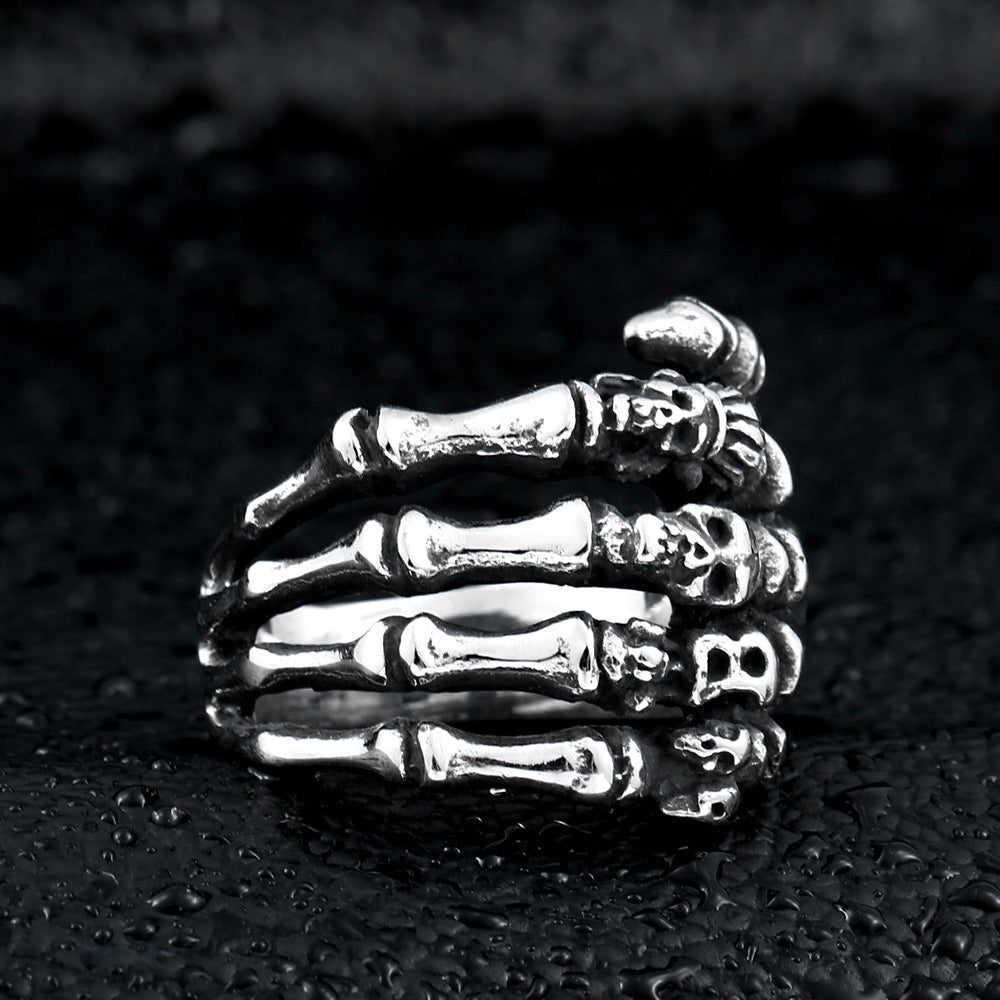 Unique Creative Punk Titanium Steel Hand Bone Ring for Men - Wholesale Stainless Steel Jewelry