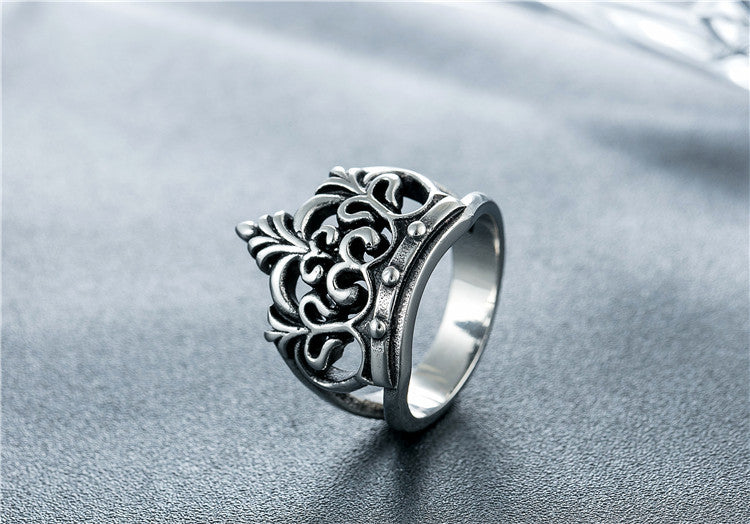 Retro Gothic Crown Men's Titanium Steel Ring with a Punk Vibe