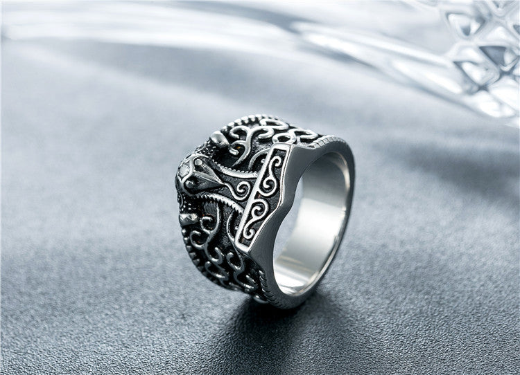 Punk Rock Nordic Viking Titanium Steel Ring for Men