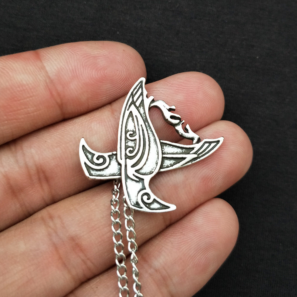 Viking Legend Odin Crow Necklace in Silver Plated Handcarved Design