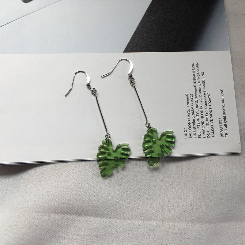 Cold Style Forest Leaf Earrings with Acrylic Accents - Wholesale Women's Jewelry