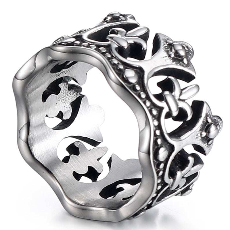 Retro Crown Titanium Steel Ring for Men - Personalized Punk Style Jewelry