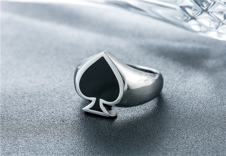 Everyday Genie Titanium Steel Ring with Retro Magician Poker Spades Design for Men