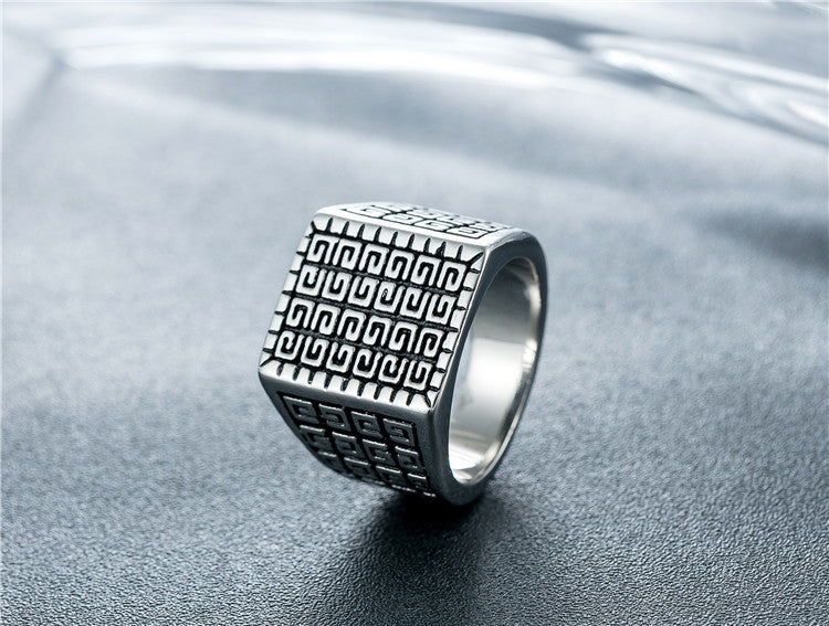 Men's Titanium Steel Ring with Great Wall Pattern