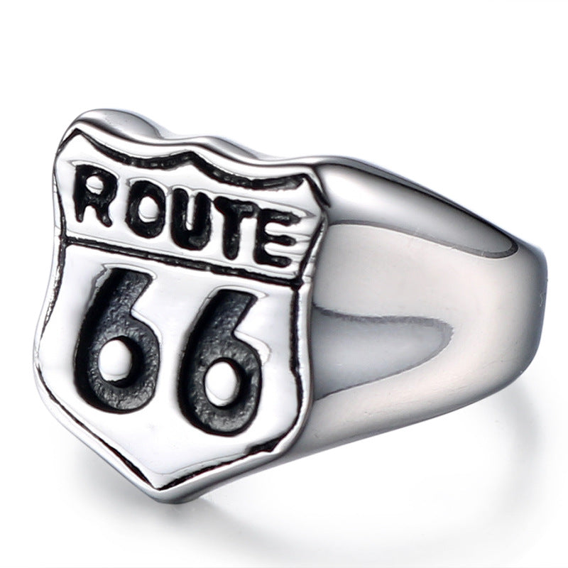 Aohongyang US Route 66 Titanium Steel Ring for Men - The Brave Pioneer Design