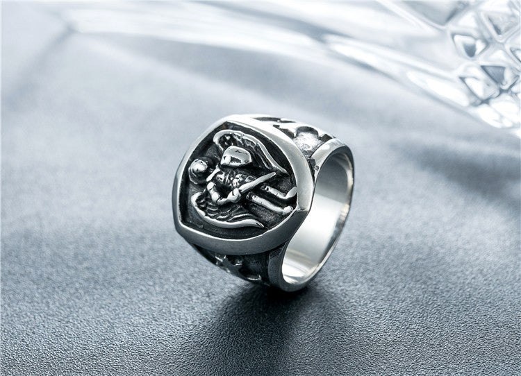 Personalized Vintage Fallen Angel Shield Men's Titanium Steel Ring