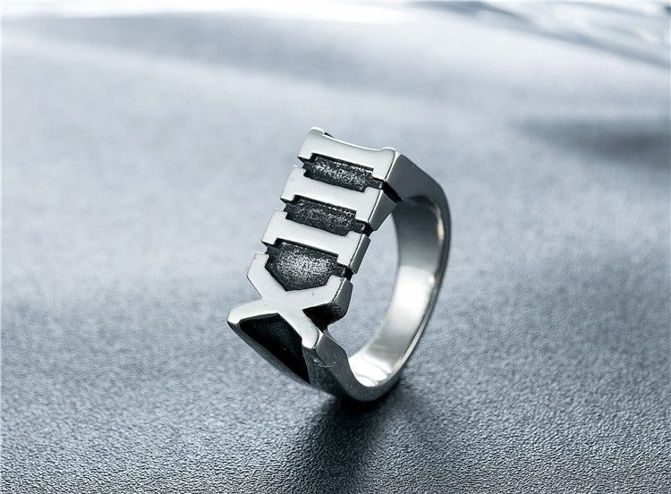 Vintage Roman Numeral Titanium Steel Men's Ring