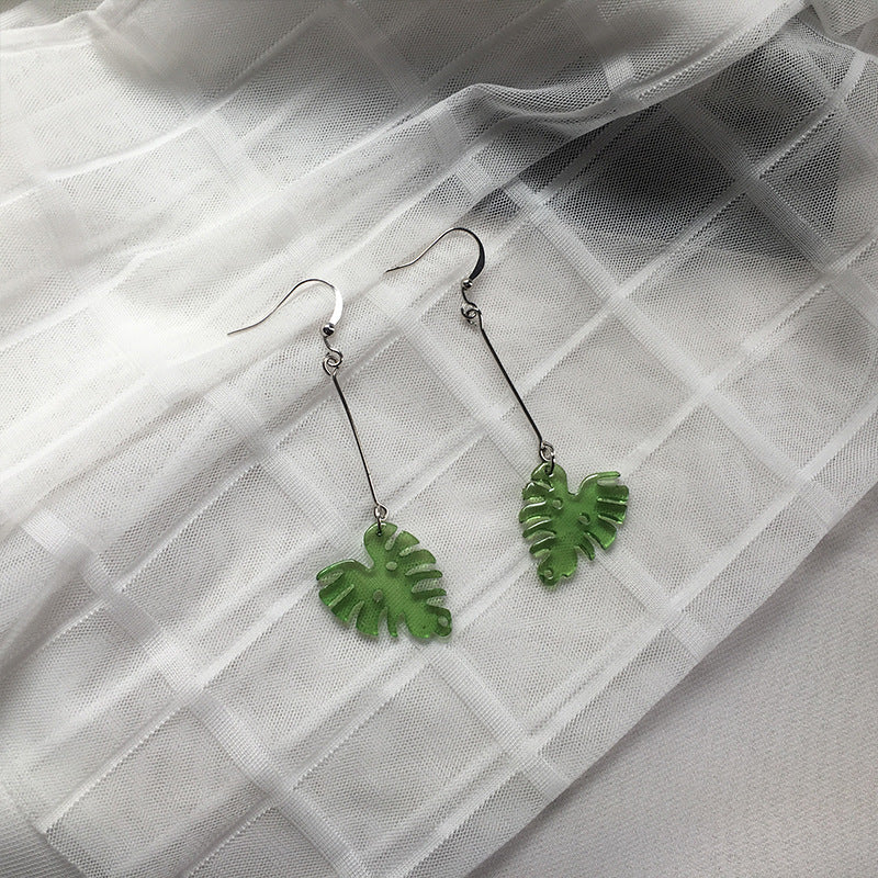 Cold Style Forest Leaf Earrings with Acrylic Accents - Wholesale Women's Jewelry