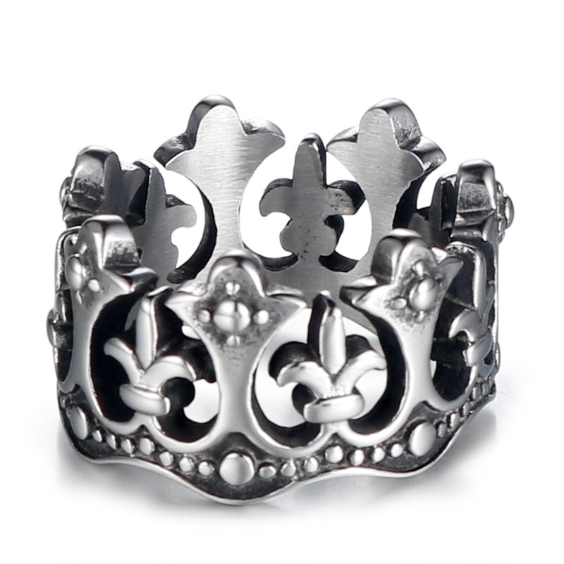 Retro Crown Titanium Steel Ring for Men - Personalized Punk Style Jewelry