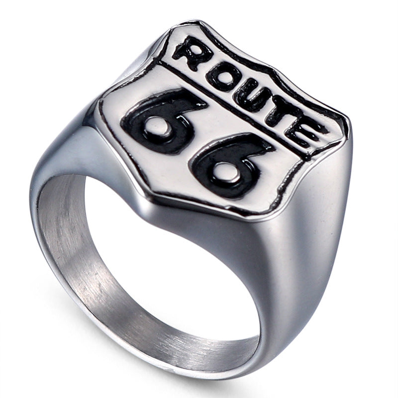 Aohongyang US Route 66 Titanium Steel Ring for Men - The Brave Pioneer Design