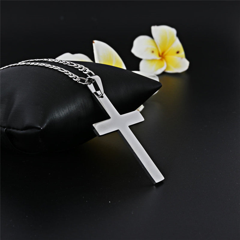 Polished Titanium Steel Cross Pendant Necklace for Men - Wholesale Simple Design by Planderful