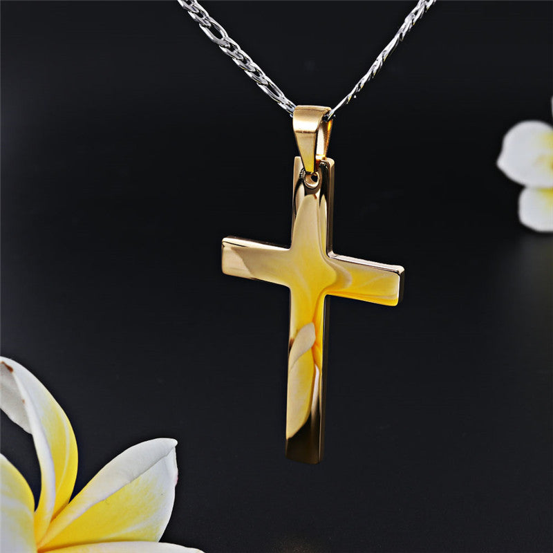 Polished Titanium Steel Cross Pendant Necklace for Men - Wholesale Simple Design by Planderful