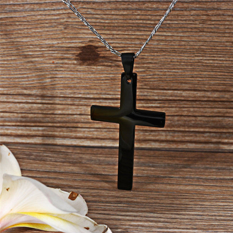 Polished Titanium Steel Cross Pendant Necklace for Men - Wholesale Simple Design by Planderful