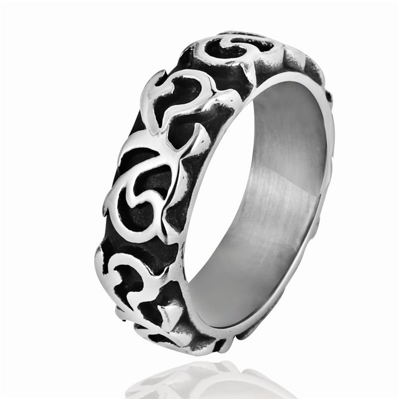 Titanium Steel Punk Rock Engraved Ring for Men - Trendy Retro Design by Planderful