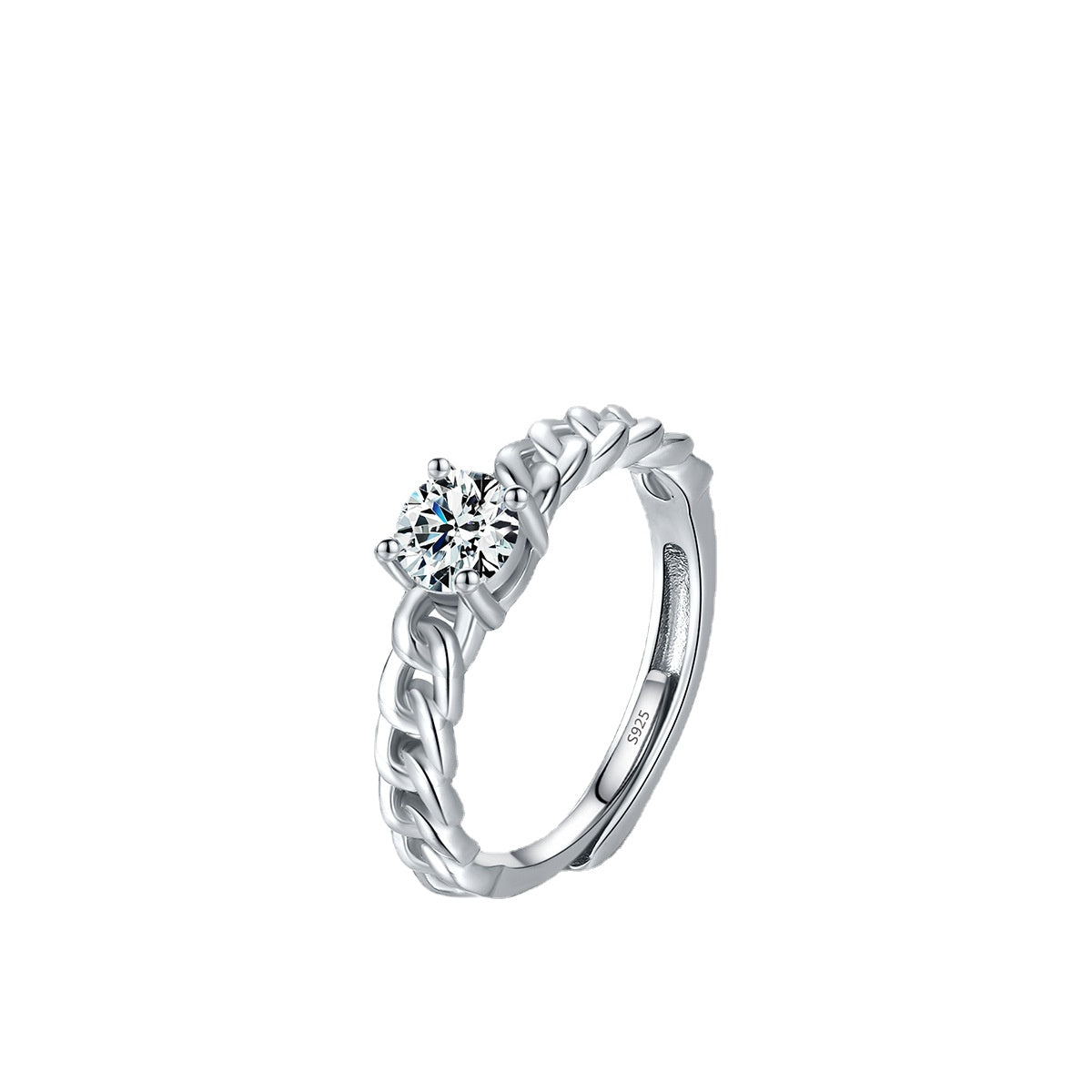 Sterling Silver Zircon Open Ring with Niche Lock Design