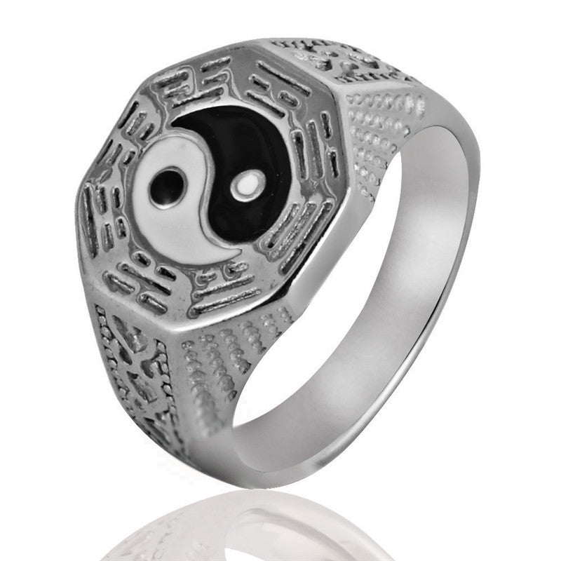 Tai Chi Bagua Ring for Men - Chinese Ethnic Style Titanium Steel Jewelry