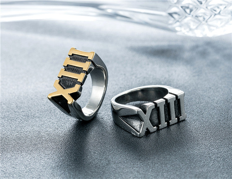 Vintage Roman Numeral Titanium Steel Men's Ring