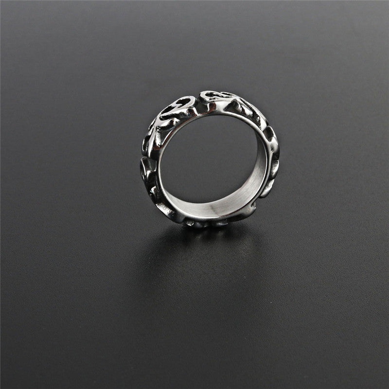 Titanium Steel Punk Rock Engraved Ring for Men - Trendy Retro Design by Planderful