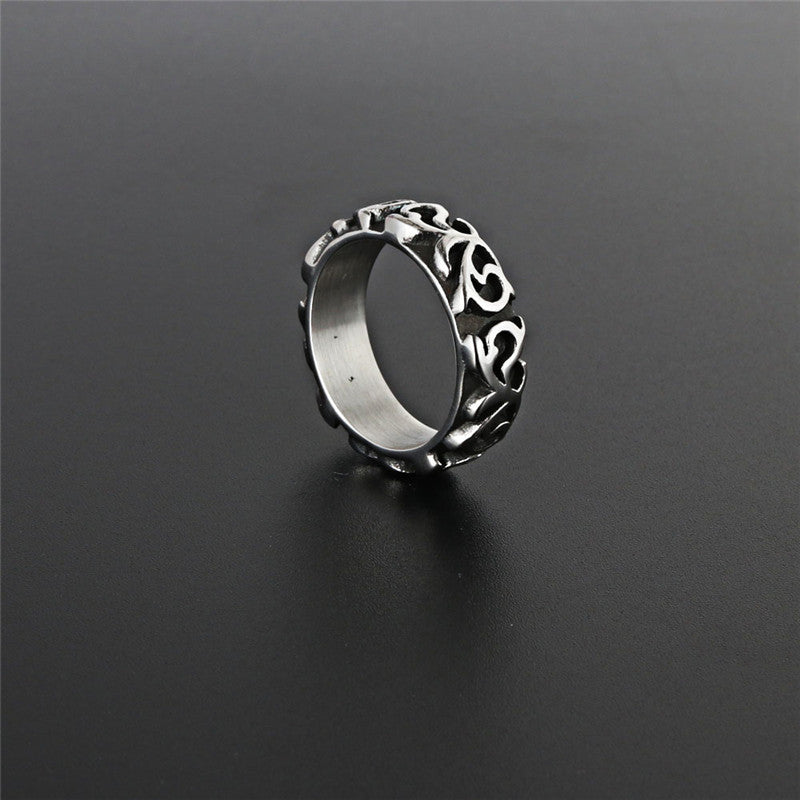 Titanium Steel Punk Rock Engraved Ring for Men - Trendy Retro Design by Planderful