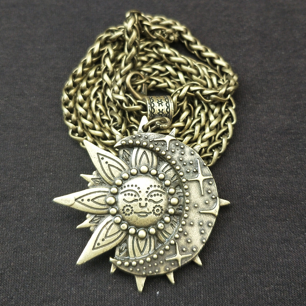 Sun Smiling Face and Celestial Necklace Mandala Flower Pendant Viking Jewelry for Men and Women