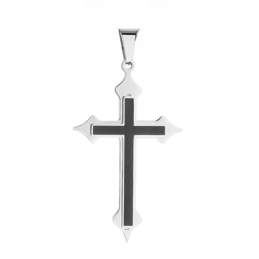 Simple Black Saint Latin Cross Titanium Steel Pendant for Men