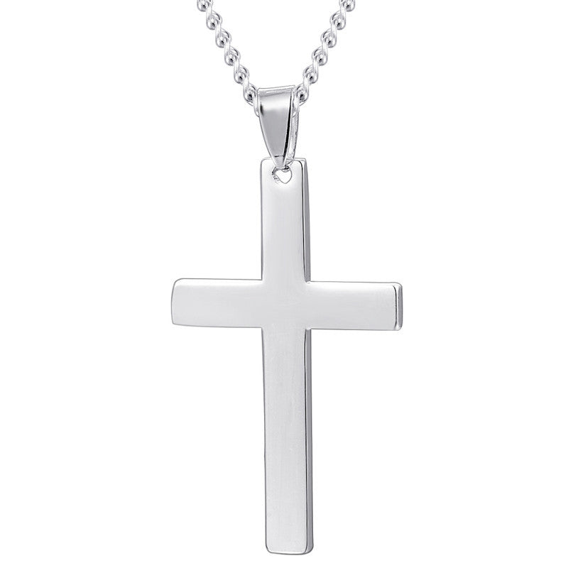 Polished Titanium Steel Cross Pendant Necklace for Men - Wholesale Simple Design by Planderful