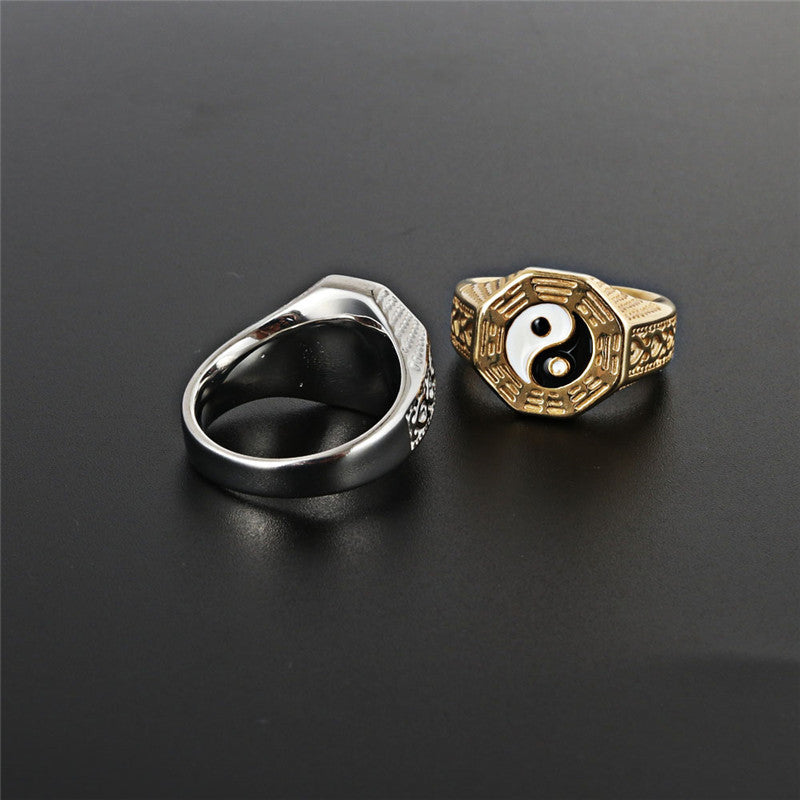 Tai Chi Bagua Ring for Men - Chinese Ethnic Style Titanium Steel Jewelry