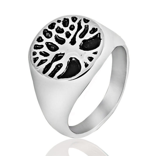 Punk-Inspired Titanium Steel Tree of Life Ring for Men - A Bold Statement of Strength and Style