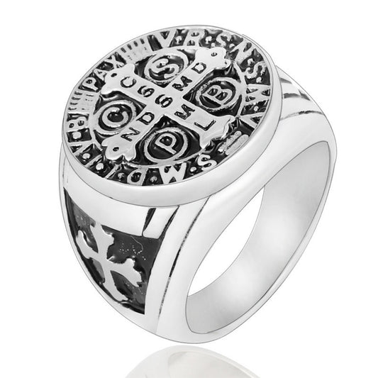 Men's Titanium Steel Punk Cross Ring - Bold Retro Design, Sizes 7-13 Available