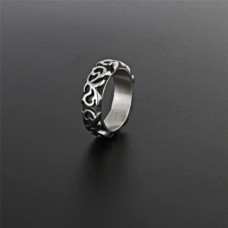 Titanium Steel Punk Rock Engraved Ring for Men - Trendy Retro Design by Planderful