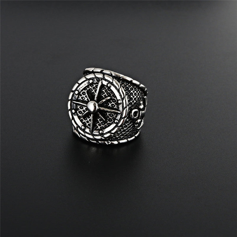 Titanium Steel Compass Ring for Men - Retro Naval Wind Trendy Design